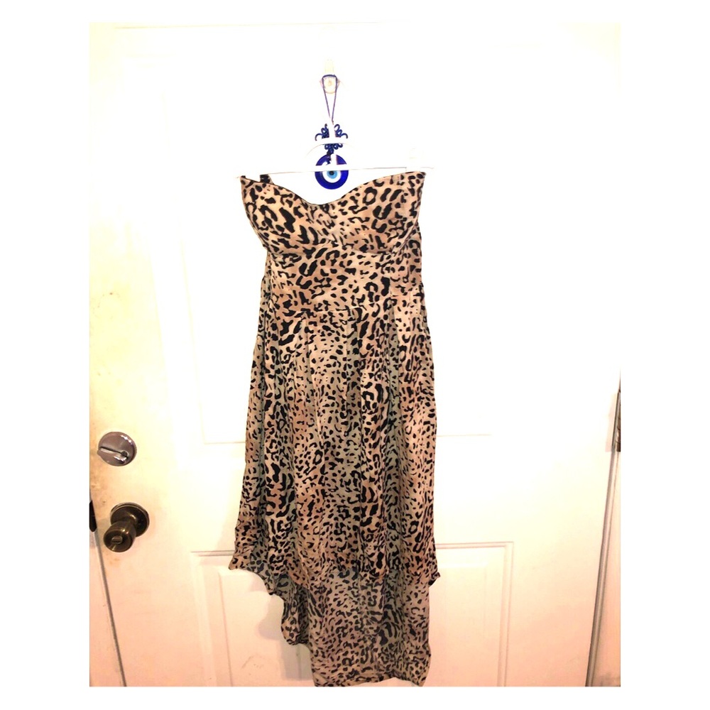 Leopard print tube sweetheart hi lo dress